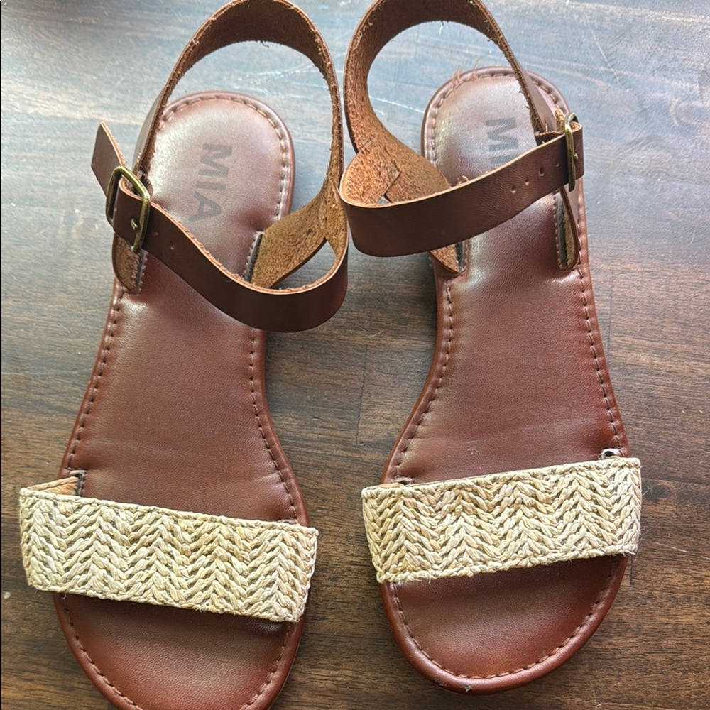 MIA Brown and Tan Minimalist Sandals